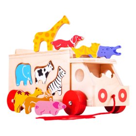 Bigjigs Toys Drewniany samochód ze zwierzętami
