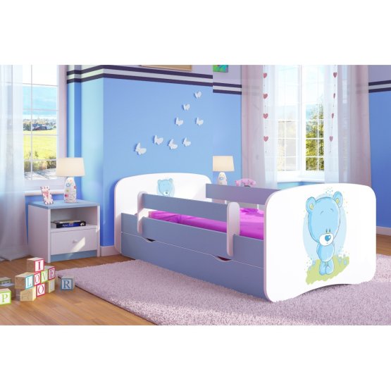 Łóżko dla dziecka z barierką Ourbaby - Miś - niebieskie