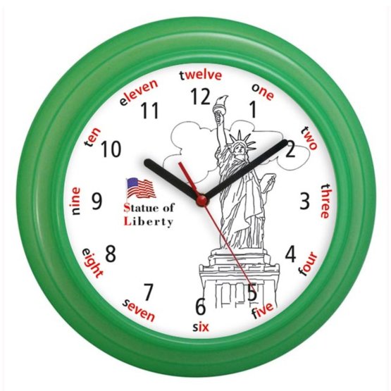 Zegar dla dzieci Statua Wolności, zielona ramka