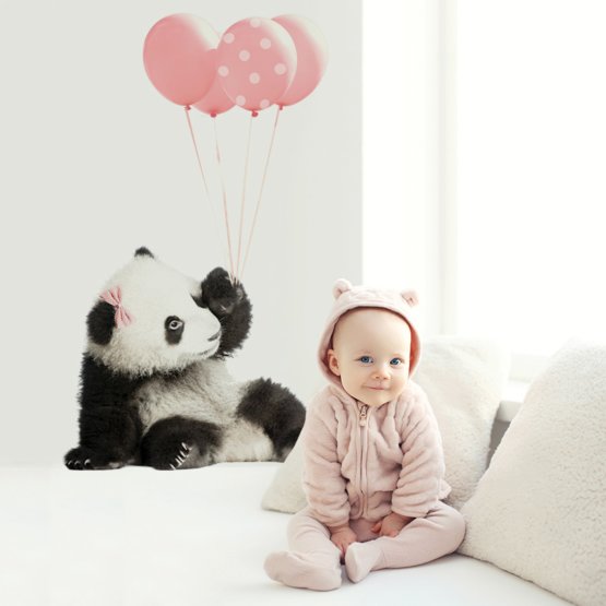 Dekoracja ścienna DEKORNIK - Panda i różowe baloniki