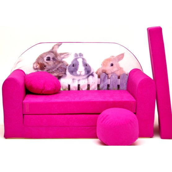 Sofa dla dzieci Króliczki, różowa
