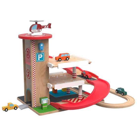2Kids Toys Drewniany garaż z torem kolejowym