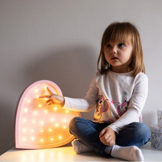 Dziecięce drewniane lampa LED lampa Serce - rużowy
