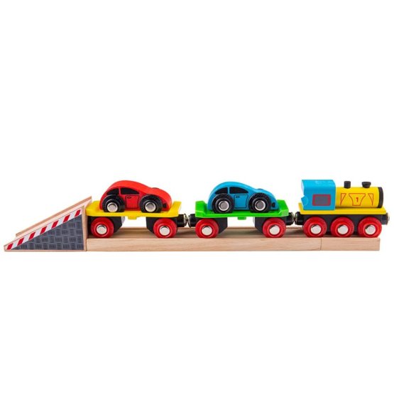 Bigjigs Rail Pociąg towarowy z samochodami i torami