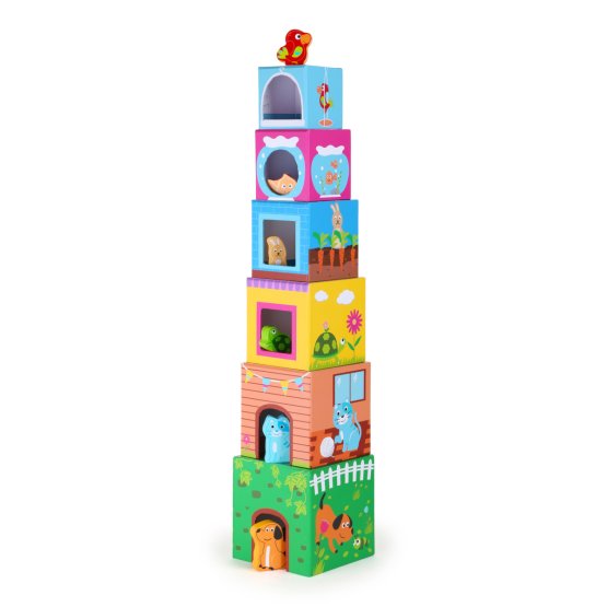 Mała wieża Foot Cube z drewnianymi zwierzętami