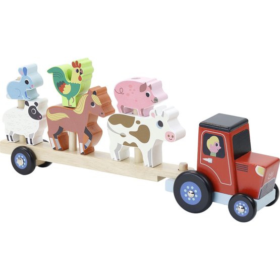 Vilac Drewniany traktor z przyczepianymi zwierzętami