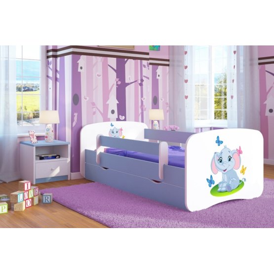 Łóżko dla dziecka z barierką - Słoń - niebieskie