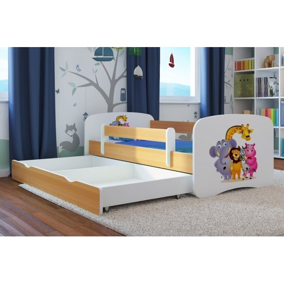 Łóżko dla dziecka z barierką Ourbaby - ZOO III - buk-biały