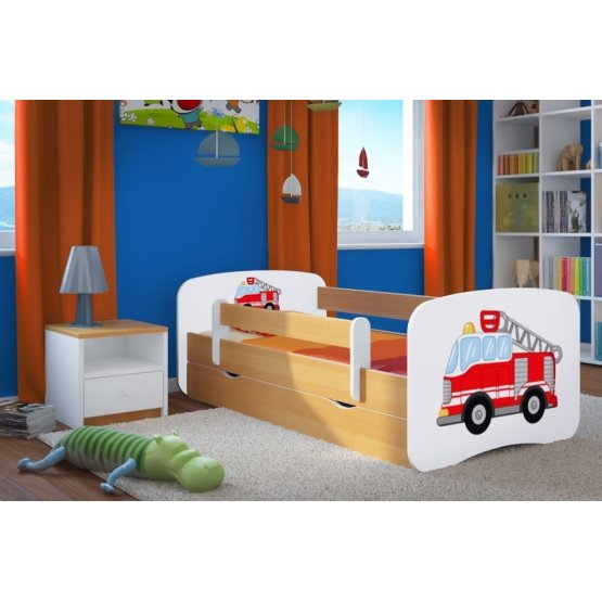 Łóżko dla dziecka z barierką Ourbaby - Straż pożarna - buk