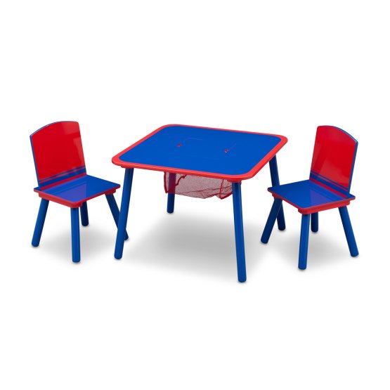 Stolik z krzesłami niebiesko-czerwony