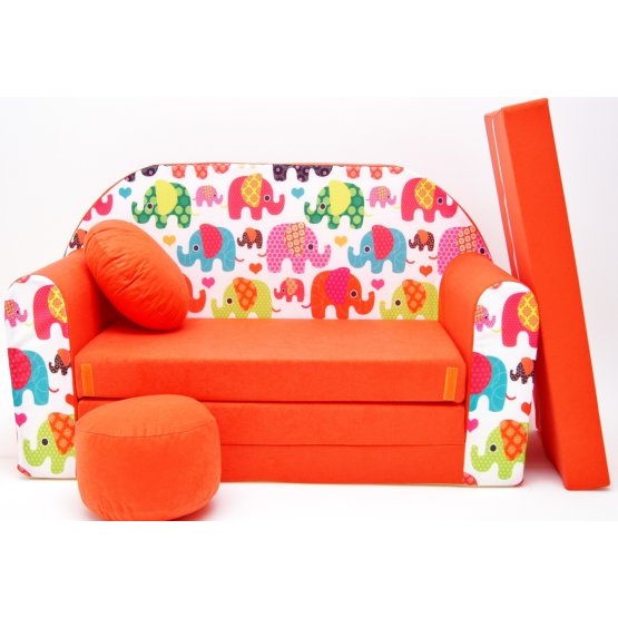 Sofa dla dzieci Słonie, pomarańczowa