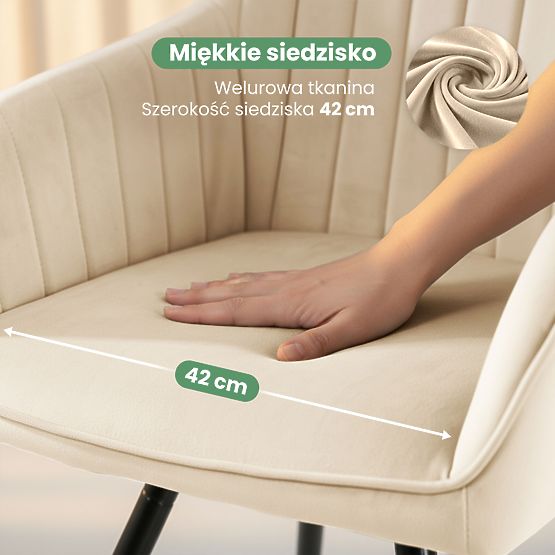 4x Aksamitne obrotowe krzesło z przeszyciami Beżowe TURNO Czarne nogi