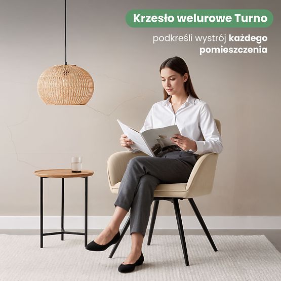 4x Aksamitne obrotowe krzesło z przeszyciami Beżowe TURNO Czarne nogi