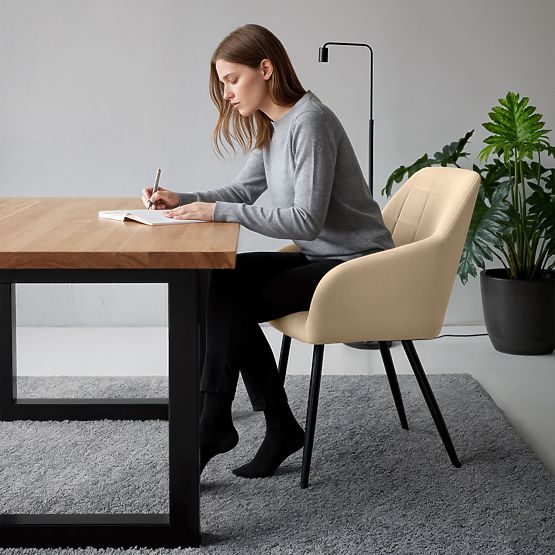 4x Tapicerowane krzesło z kwadratowym pikowaniem Beżowe LUXANO Czarne nogi