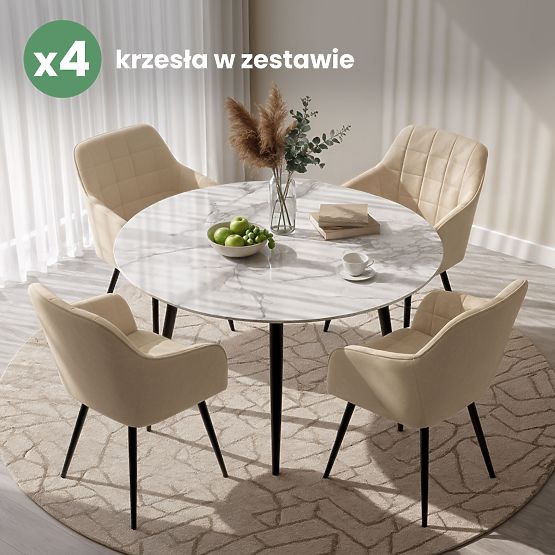 4x Tapicerowane krzesło z kwadratowym pikowaniem Beżowe LUXANO Czarne nogi