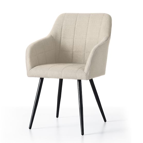 4x Tapicerowane krzesło z kwadratowym pikowaniem Beżowe LUXANO Czarne nogi tkanina Lumos