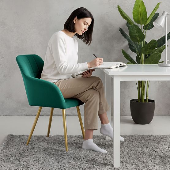 4x Tapicerowane krzesło z kwadratowym pikowaniem Butelkowa Zieleń LUXANO Złote nogi