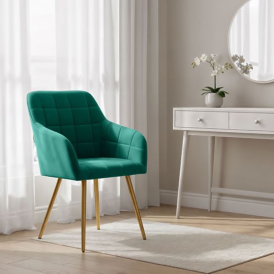 4x Tapicerowane krzesło z kwadratowym pikowaniem Butelkowa Zieleń LUXANO Złote nogi