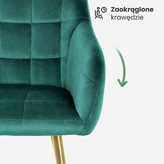 4x Tapicerowane krzesło z kwadratowym pikowaniem Butelkowa Zieleń LUXANO Złote nogi
