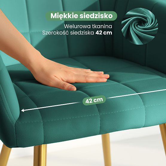 4x Tapicerowane krzesło z kwadratowym pikowaniem Butelkowa Zieleń LUXANO Złote nogi