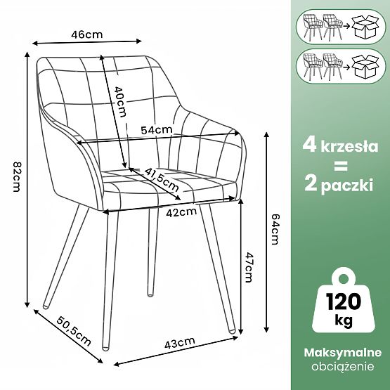 4x Tapicerowane krzesło z kwadratowym pikowaniem Butelkowa Zieleń LUXANO Złote nogi