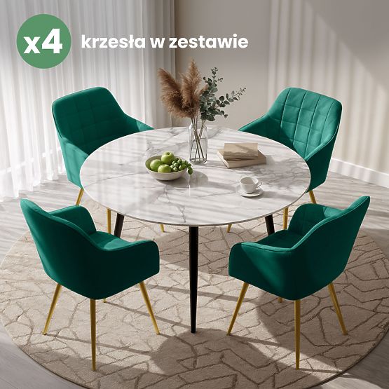 4x Tapicerowane krzesło z kwadratowym pikowaniem Butelkowa Zieleń LUXANO Złote nogi