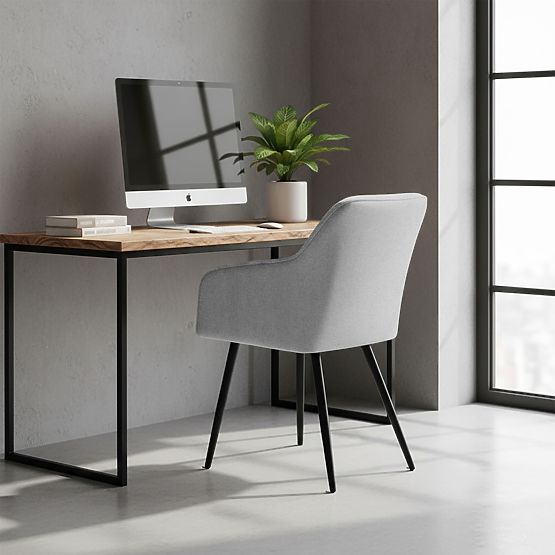 4x Tapicerowane krzesło z kwadratowym pikowaniem Jasnoszary LUXANO Czarne nogi tkanina Lumos