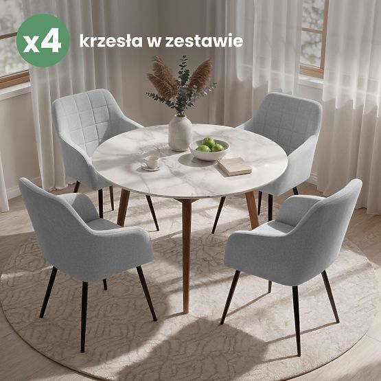4x Tapicerowane krzesło z kwadratowym pikowaniem Jasnoszary LUXANO Czarne nogi tkanina Lumos