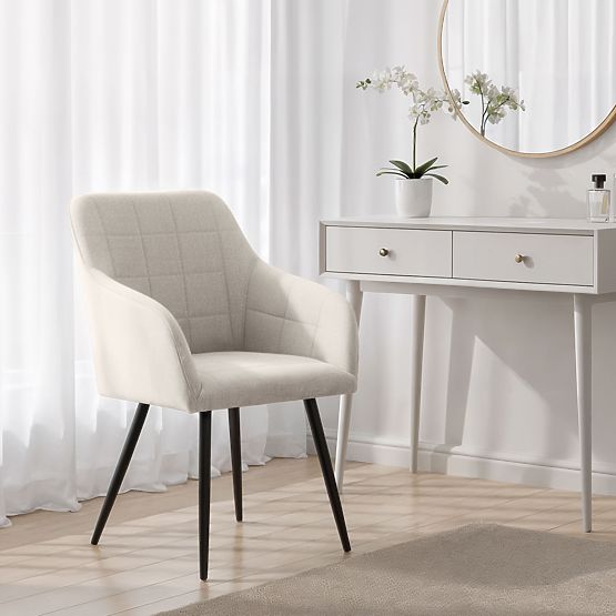 4x Tapicerowane krzesło z kwadratowym pikowaniem Kremowe LUXANO Czarne nogi tkanina Lumos