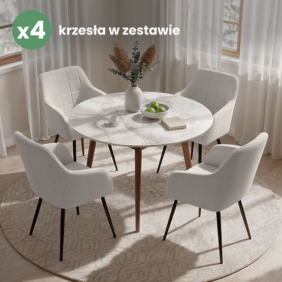 4x Tapicerowane krzesło z kwadratowym pikowaniem Kremowe LUXANO Czarne nogi tkanina Lumos
