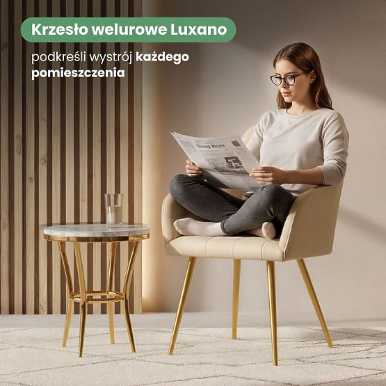 4x Tapicerowane krzesło z kwadratowym przeszyciem Beżowe LUXANO Złote nogi