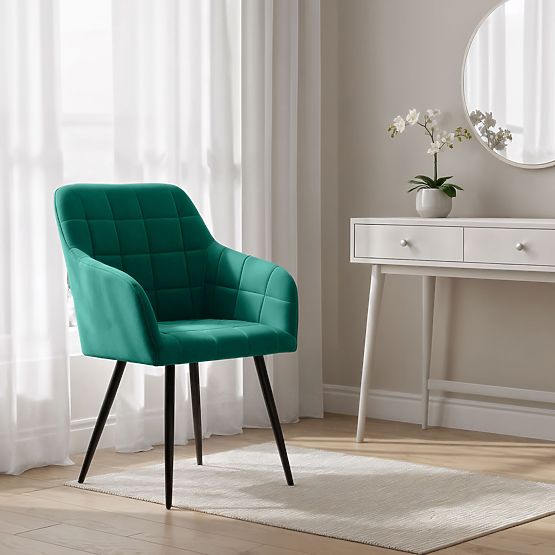 4x Tapicerowane krzesło z kwadratowym przeszyciem Butelkowa Zieleń LUXANO Czarne nogi