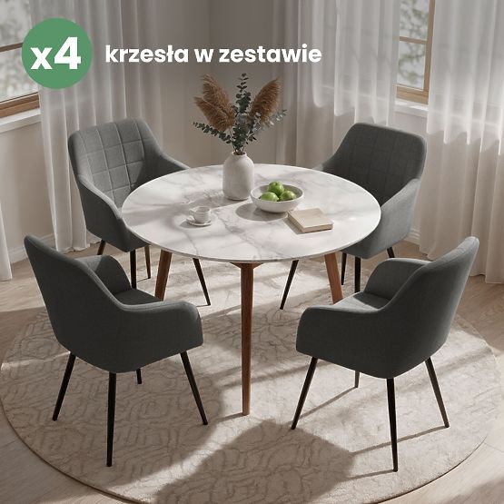 4x Tapicerowane krzesło z kwadratowym przeszyciem Ciemny Grafit LUXANO Czarne nogi tkanina Lumos