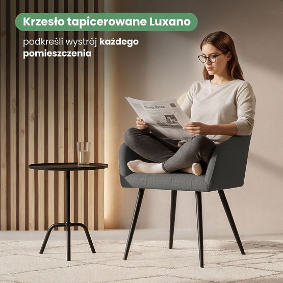 4x Tapicerowane krzesło z kwadratowym przeszyciem Ciemny Grafit LUXANO Czarne nogi tkanina Lumos