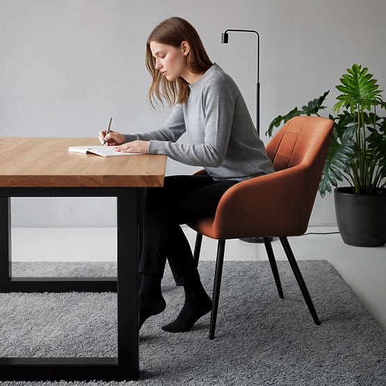 4x Tapicerowane krzesło z kwadratowym przeszyciem Miedziane LUXANO Czarne nogi