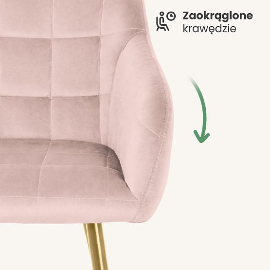 4x Tapicerowane krzesło z kwadratowym przeszyciem Pudrowy Róż LUXANO Złote nogi
