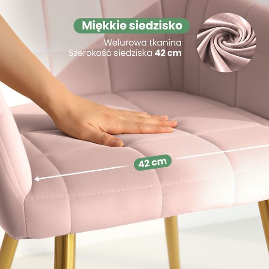 4x Tapicerowane krzesło z kwadratowym przeszyciem Pudrowy Róż LUXANO Złote nogi
