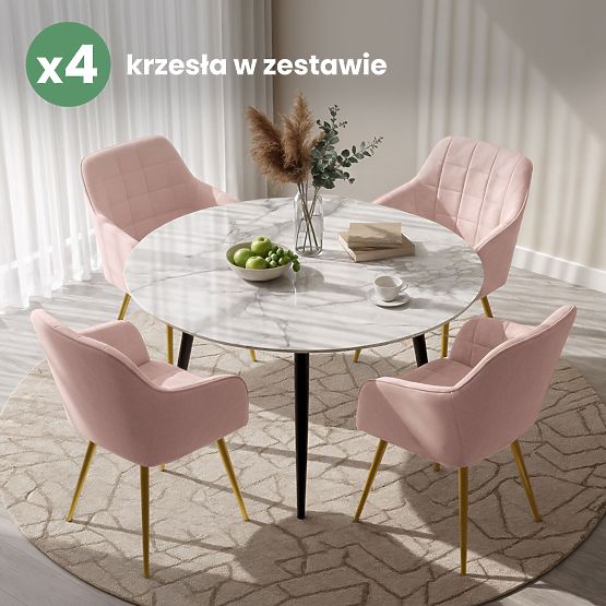 4x Tapicerowane krzesło z kwadratowym przeszyciem Pudrowy Róż LUXANO Złote nogi