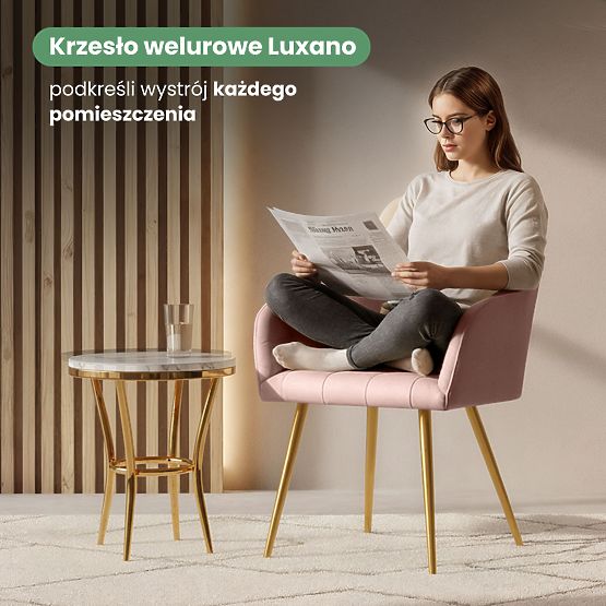 4x Tapicerowane krzesło z kwadratowym przeszyciem Pudrowy Róż LUXANO Złote nogi