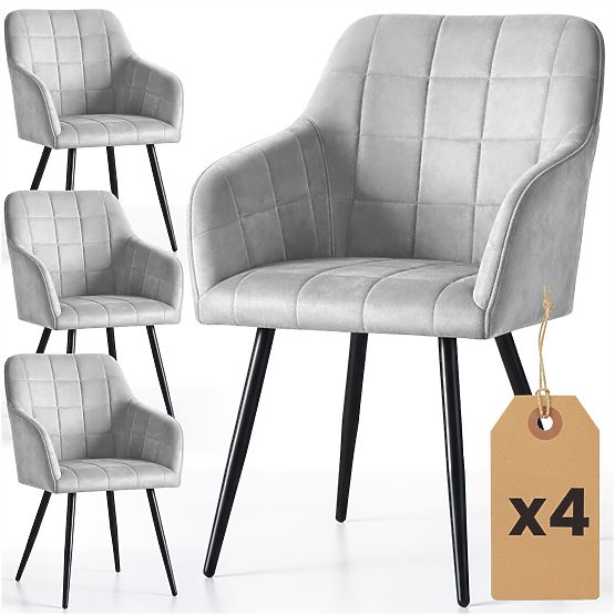 4x Tapicerowane krzesło z kwadratowym przeszyciem Szare LUXANO Czarne nogi