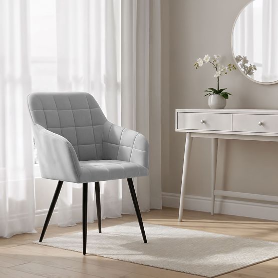 4x Tapicerowane krzesło z kwadratowym przeszyciem Szare LUXANO Czarne nogi