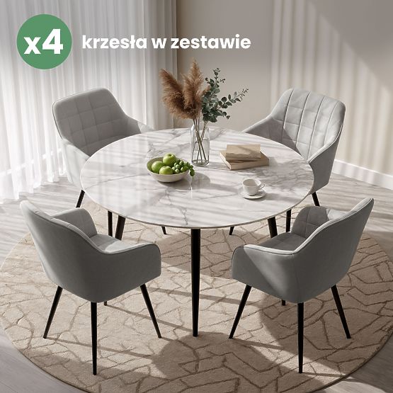 4x Tapicerowane krzesło z kwadratowym przeszyciem Szare LUXANO Czarne nogi