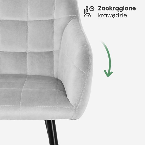 4x Tapicerowane krzesło z kwadratowym przeszyciem Szare LUXANO Czarne nogi