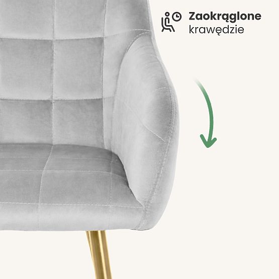 4x Tapicerowane krzesło z kwadratowym przeszyciem Szare LUXANO Złote nogi