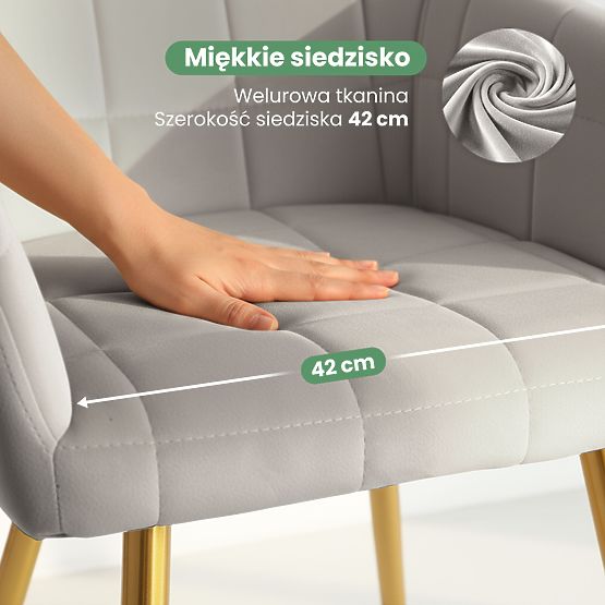 4x Tapicerowane krzesło z kwadratowym przeszyciem Szare LUXANO Złote nogi