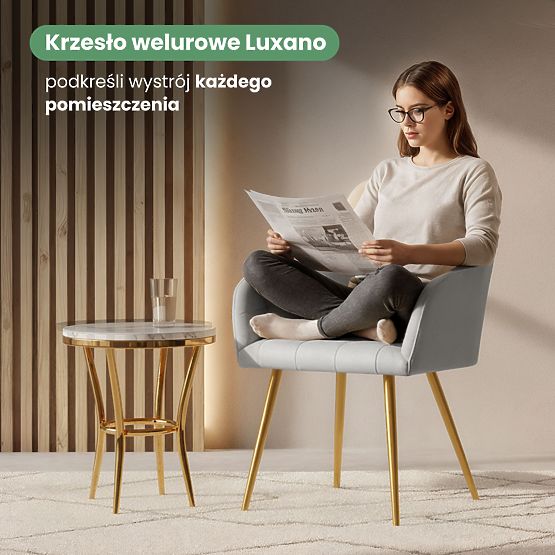 4x Tapicerowane krzesło z kwadratowym przeszyciem Szare LUXANO Złote nogi