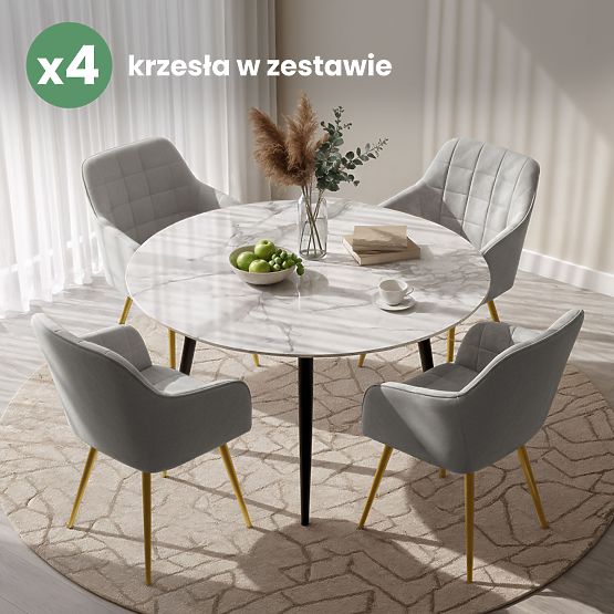 4x Tapicerowane krzesło z kwadratowym przeszyciem Szare LUXANO Złote nogi
