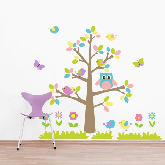 Dekoracja na ścianę - Kolorowe drzewo i zwierzątka