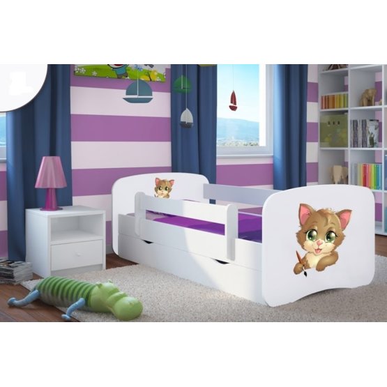 Łóżko dla dziecka z barierką Ourbaby - Kotek - białe