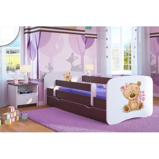 Łóżko dla dziecka z barierką Ourbaby - Miś - ciemny orzech